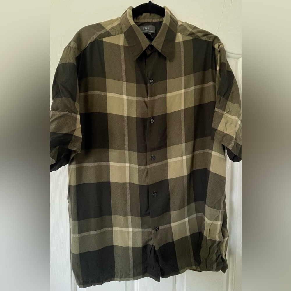 Men's Plaid Shirt - Olive and Black